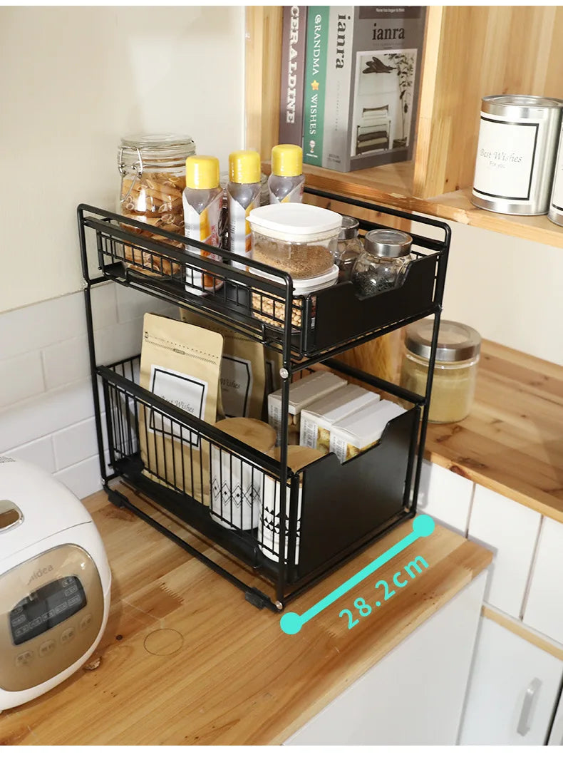 Under The Kitchen Sink Storage Rack Drawer Type Can Be Pushed and Pulled Under The Cabinet Telescopic Double Shelf